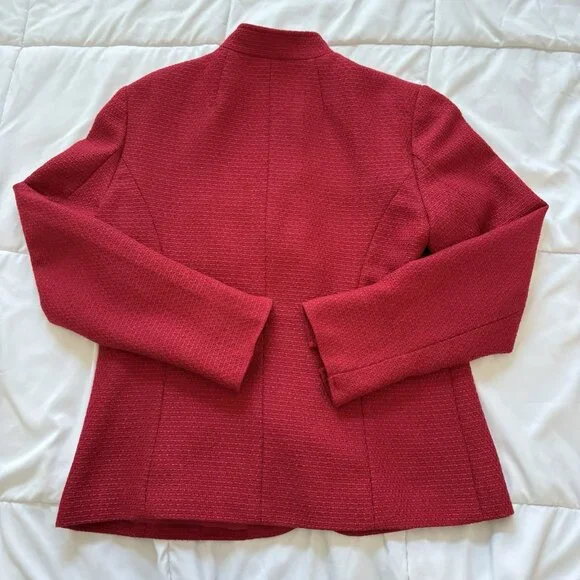 Womens Blazer Size Small Red Wool Blend Lined Officechic Corpcore City Workwear - Picture 9 of 9